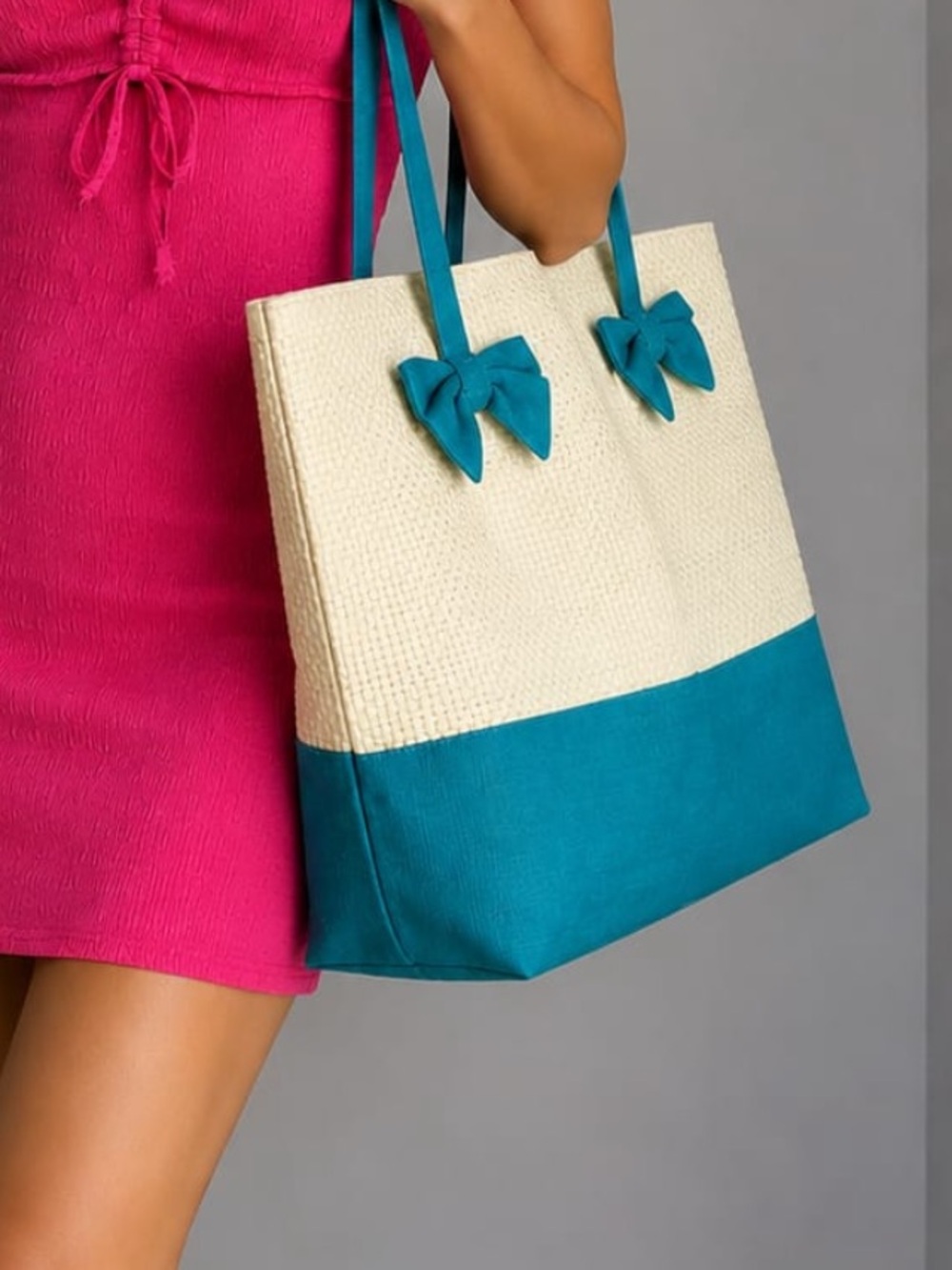 Elegant Teal and Cream Tote Bag